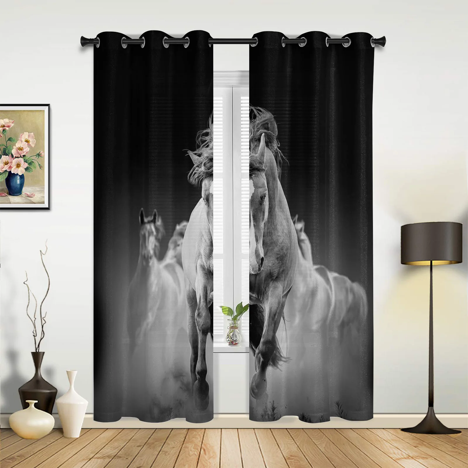 

Animal Horse Running Black Curtains for Bedroom Living Room Drapes Kitchen Children's Room Window Curtain Modern Home Decor
