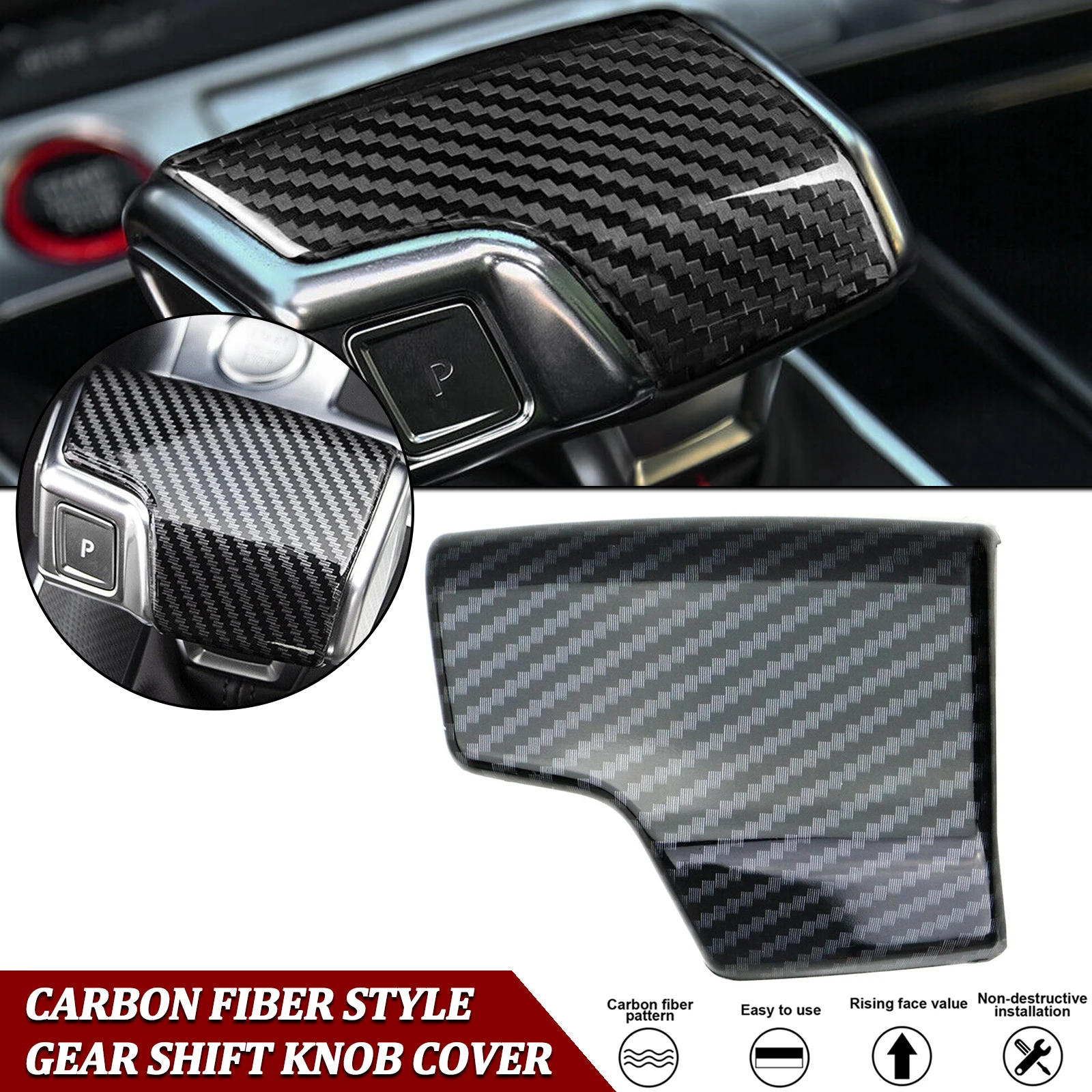 

Car Interior Carbon Fiber Black ABS Gear Shift Knob Cover Molding Trim Shell Protector Decoration For Audi A6 A7 RS7 2019-up