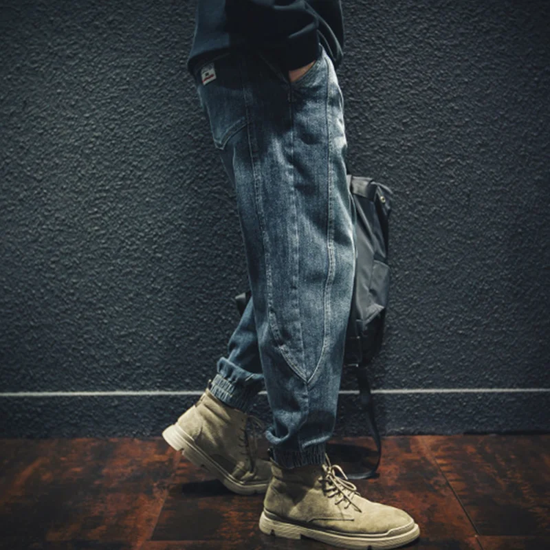 Men Clothing Straight Loose Cylinder Jeans Vintage Elastic Force Comfortable Bluish Grey Harun Trousers Female Autumn and Winter