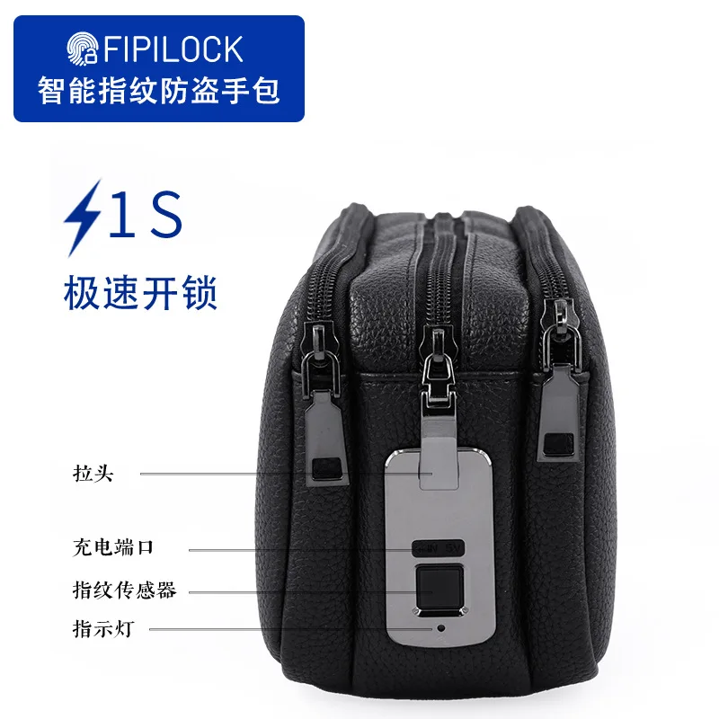 Фото Мужская сумка через плечо FIPILOCK с замком по отпечатку пальца, высококачественная деловая сумка, вместительная, противоугонная, повседневная сумка-кроссбоди №3