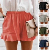 2022 new womens summer casual shorts solid color high waist pleated loose straight pants