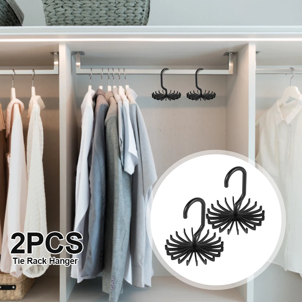

2Pcs Tie Holder 360° Rotating Tie Hanger with 20 Hooks Belt Hanger Adjustable Tie Rack Organizer for Cupboard Wardrobe Storage S