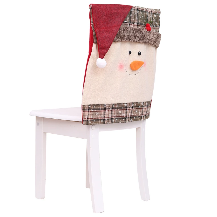 

Snowman Christmas Chairs Cover Cap Non-Woven Dinner Table Red Hat Chair Back Covers xmas Christmas Decorations for Home