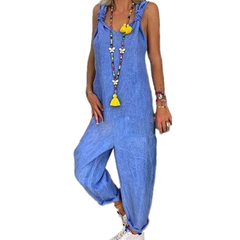 

Sexy Women Jumpsuits Cotton Linen Playsuit Ropa Mujer Outfits Summer Wide Leg Overalls Woman Clothes Body Suit Ladies Romper