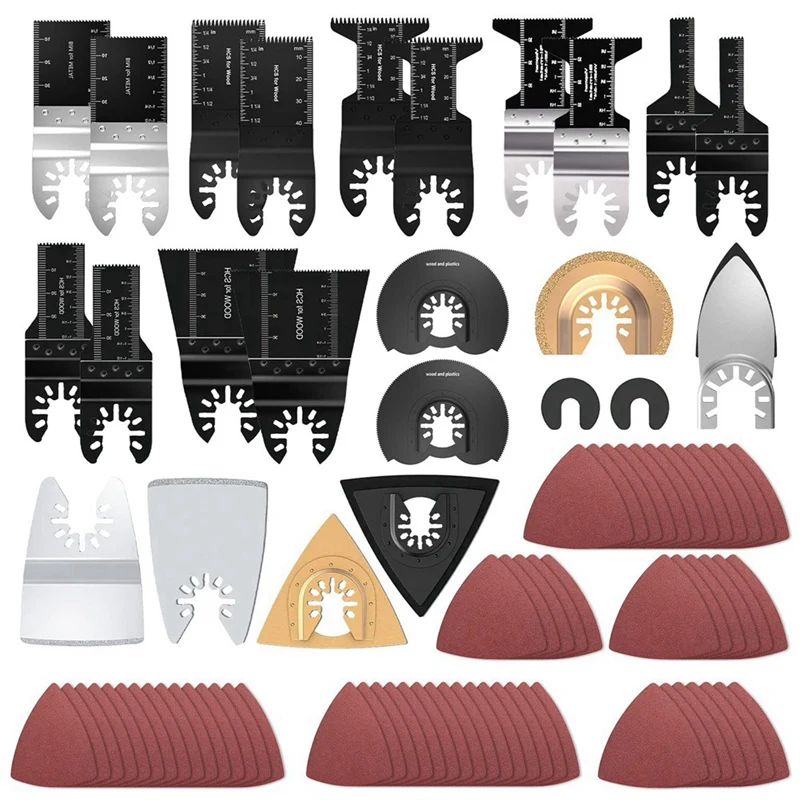 

84Pcs Oscillating Tool Blades, Quick Release Oscillating Saw Blades Wood Metal Plastic Multitool Blades With Sandpaper