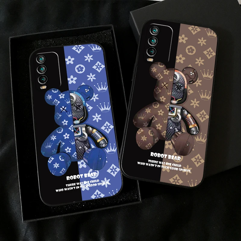 

Luxury Trend Fashion Bear For Xiaomi Redmi 9T Phone Case For Redmi 9T Back Black Silicone Cover Carcasa Soft Liquid Silicon