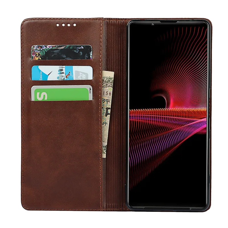 Кожаный чехол для Sony Xperia 1 III флип-чехол держатель карт кобура с магнитным