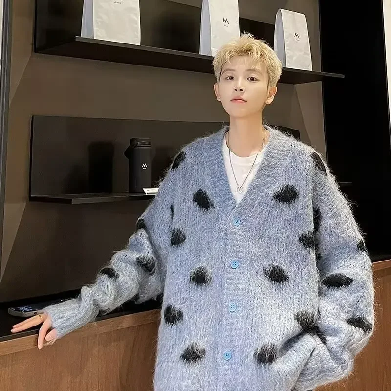 Винтажный вязаный кардиган куртка для мужчин и женщин свободный крой зимний