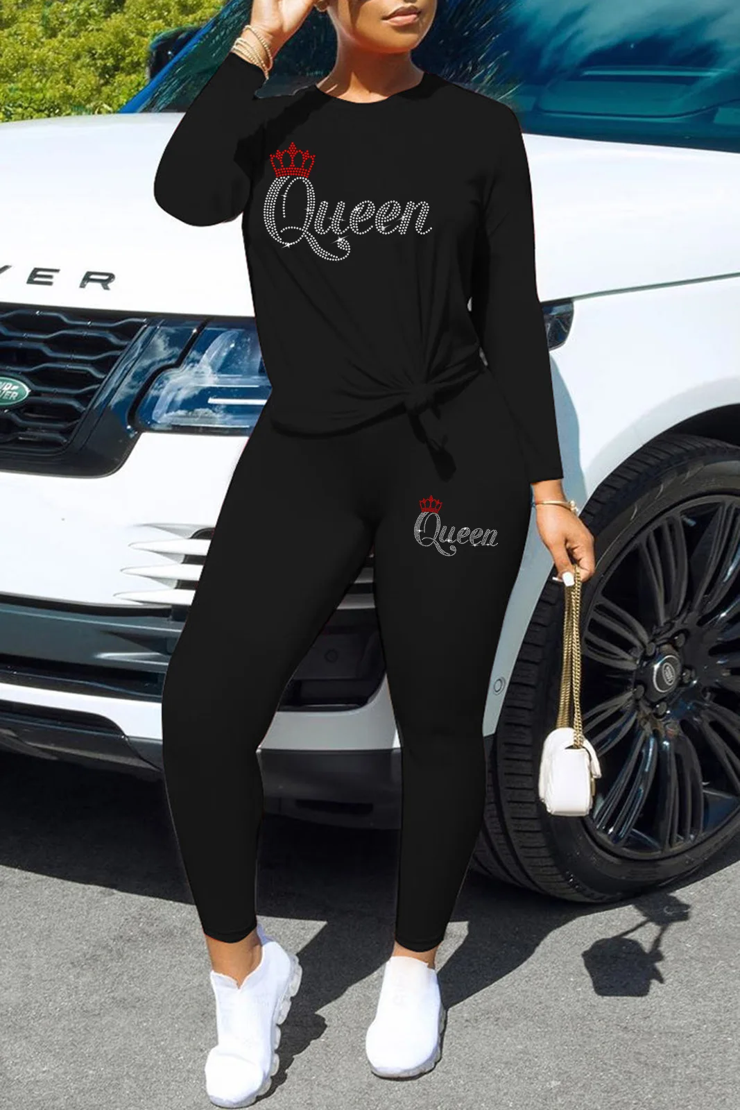 Plus Size Sets Printing Long Sleeve O-Neck Two Piece Sets Womens Outifits Winter Two Piece Set Women Office Lady Elastic Waist