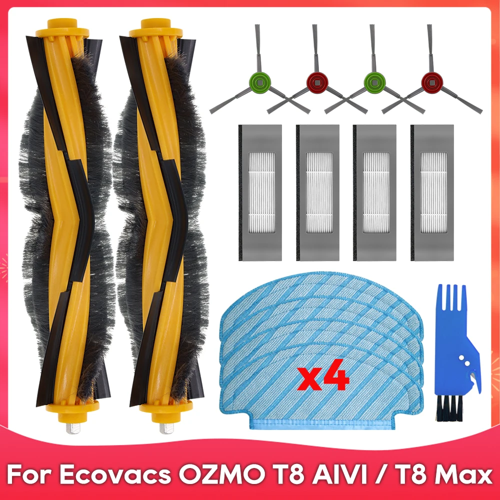 Подходит для Ecovacs DEBOT OZMO T8+ / T8 AIVI / T8 Max / N8 Plus / N8 Pro Запчасти аксессуары ролик боковая щетка фильтр швабра пылесборник