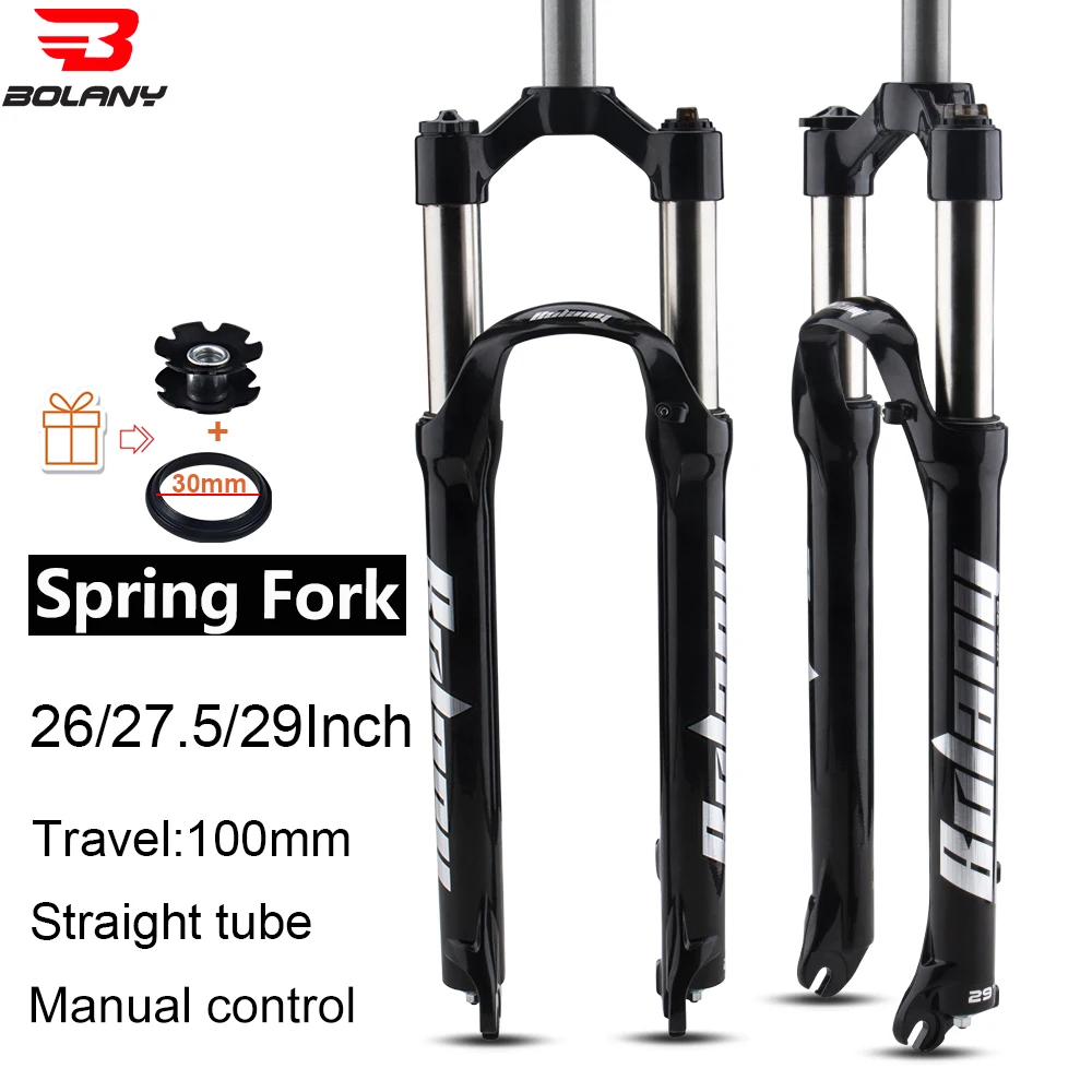 

BOLANY MTB Bike Spring Fork Mountain Bike Supension 26/27.5/29Inch Straight Disc Brake Mechanical Fork Bicycle Parts