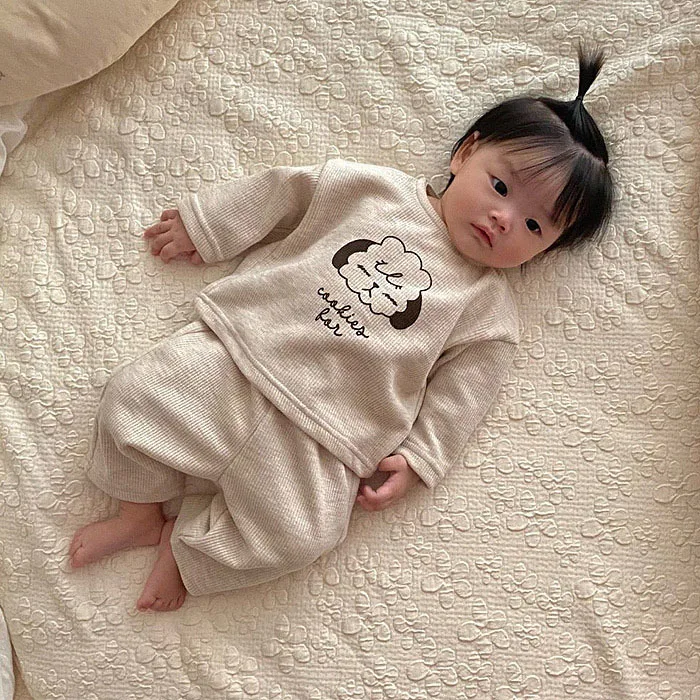 

2023 Korean Autumn Infant Baby Girl 2PCS Clothes Set Cotton Ribbed Long Sleeve Shirts Simple Pants Suit Toddler Girls Outfits