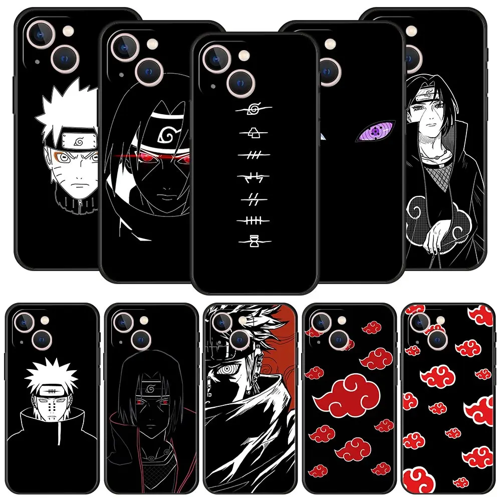

Naruto Anime Akatsuki Uchiha Luxury Phone Case For iPhone 11 12 13 Pro Max Mini X XR XS 7 8 Plus SE 2020 Silicone Black Cover