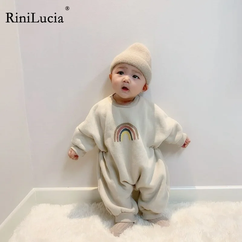 

RiniLucia 2022 New Long Sleeve Girl Autumn Baby Rainbow Print Bodysuit Fashion Baby Clothes Cotton Infant Boy Jumpsuit