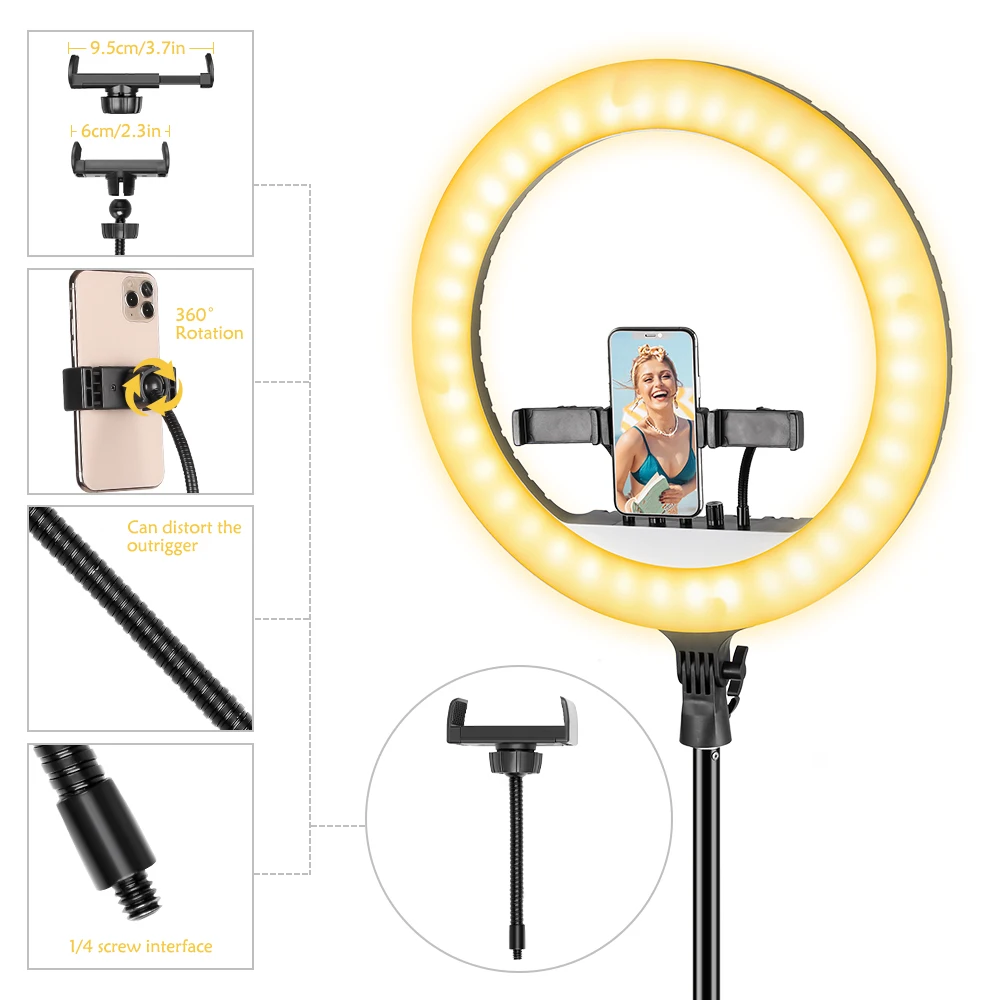 Светодиодная кольсветильник SH 18 дюймов с регулируемой яркостью 2700K-5700K для Youtube Tik