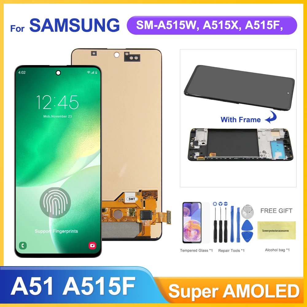 

Super AMOLED A51 4G Display with Fingerprint, for Samsung Galaxy A51 A515 A515F/DSN A515F/DSM Lcd Display Touch Screen Digitizer