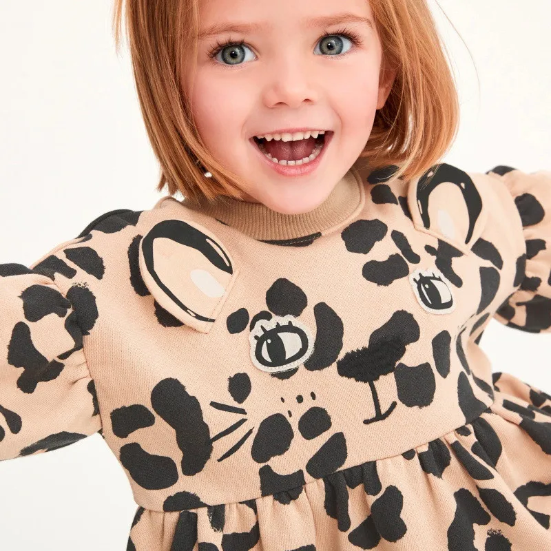 

Jumping Meters Long Sleeve Girls Dresses Autumn Spring Children's Cotton Clothes Animals Embroidery Hot Selling Toddler Frocks