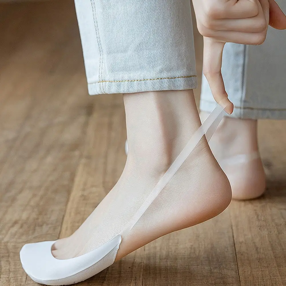 

1Pair New Summer Invisible Sling Socks Women Ice Silk Half Feet No Show Low Cut Boat Socks