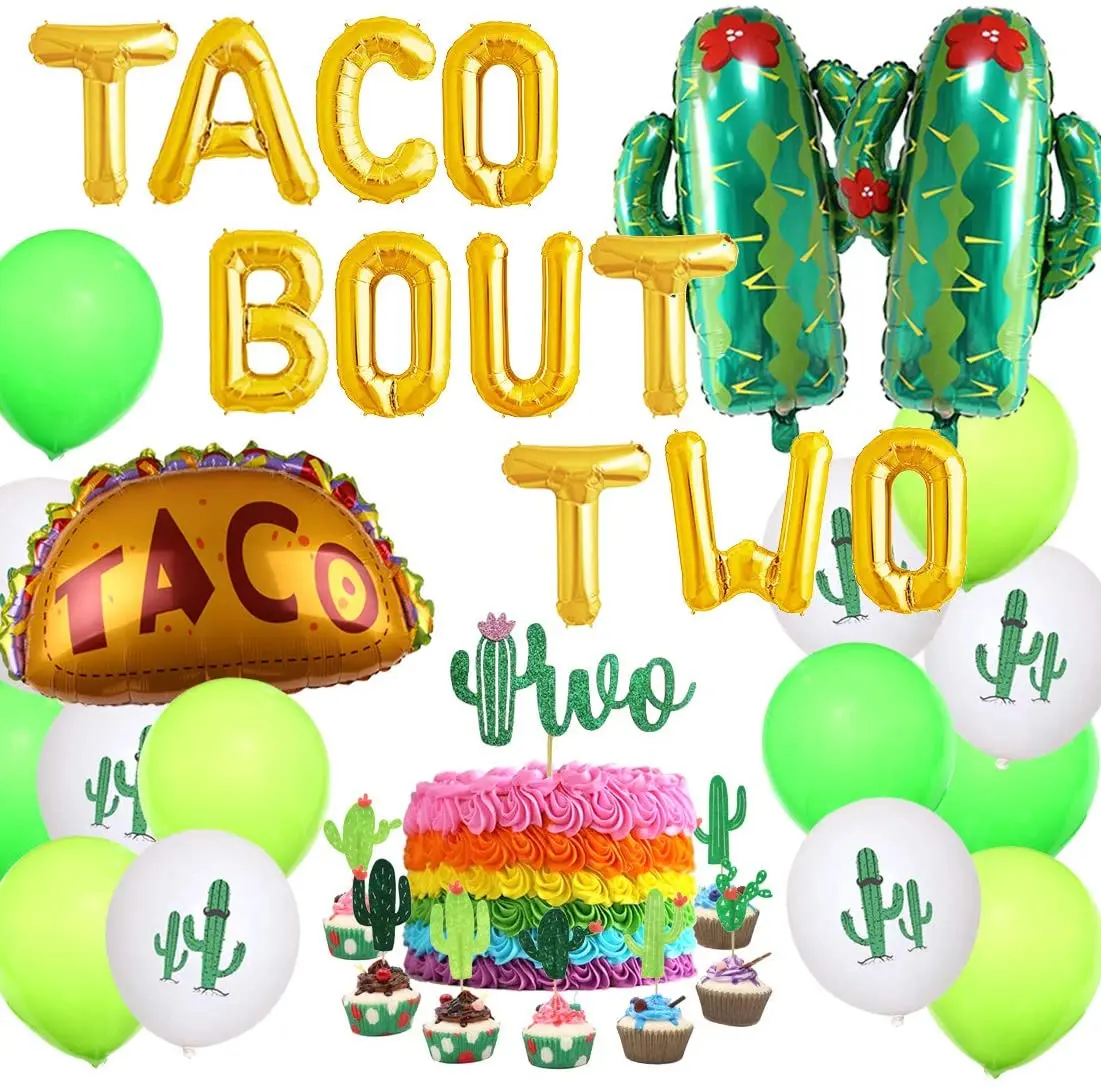 

Fiesta 2nd Birthday Party Decorations Mexican Taco Bout Two Foil Balloons Second Birthday Party Kit Cactus Balloons Cake Toppers