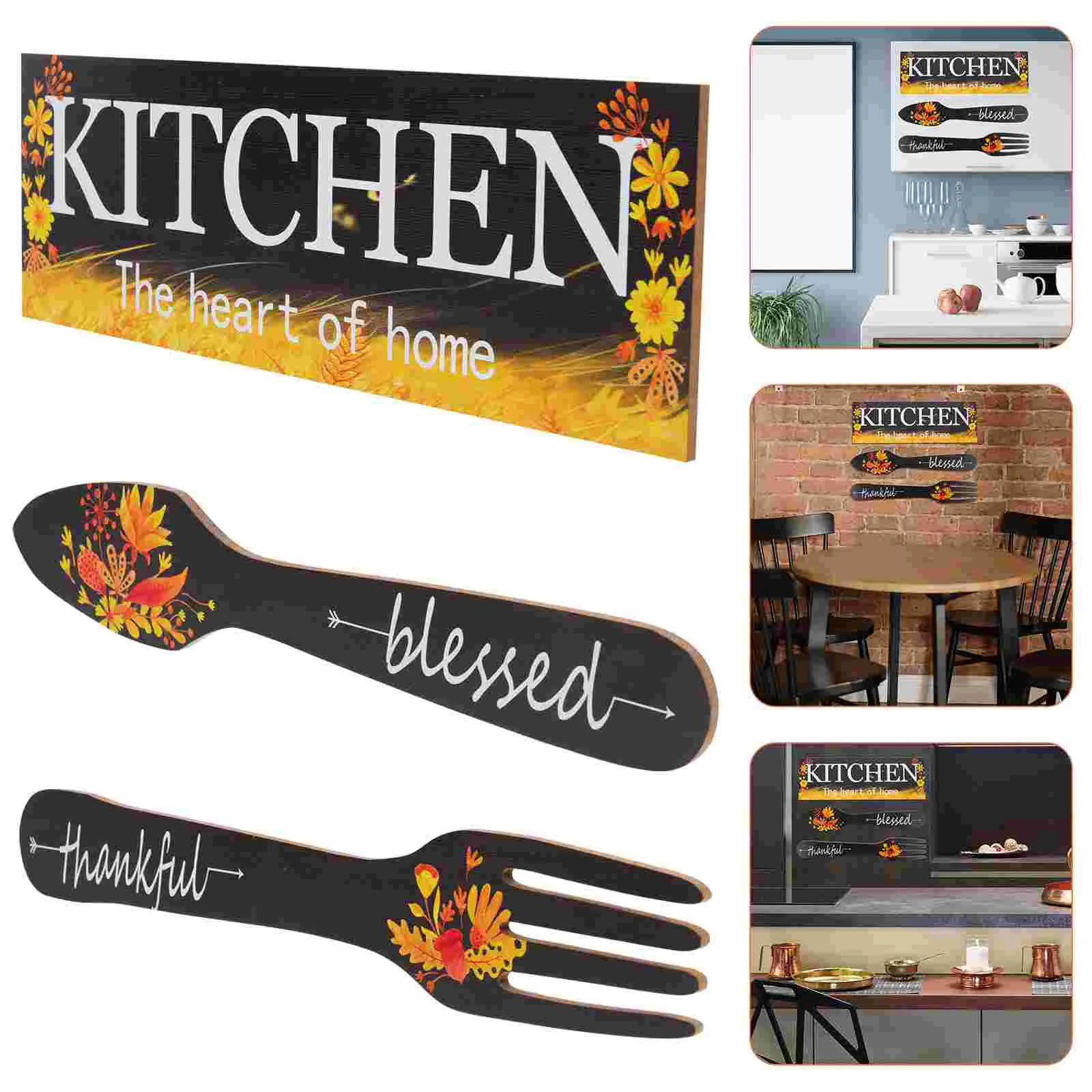 

Wall Sign Kitchen Hanging Decor Fork Wooden Spoon Restaurant Fallshaped Signs Plaque Decoration Farmhouseeat Room