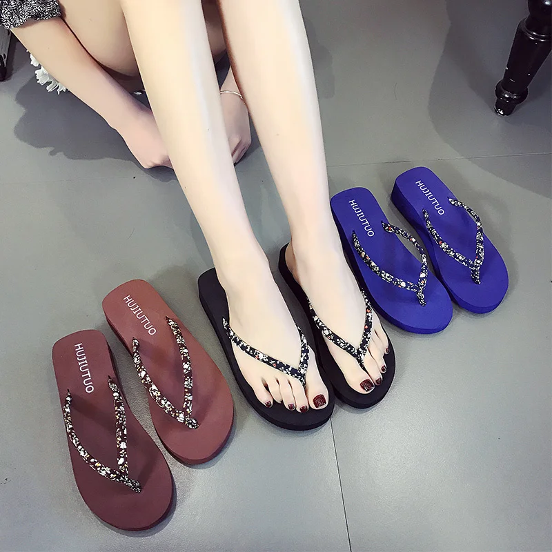 

New Flip-flops Women's Summer Flat Non-slip Simple Flip-flop Wedge Fashion Outerwear Seaside Beach Slippers Good-shoes