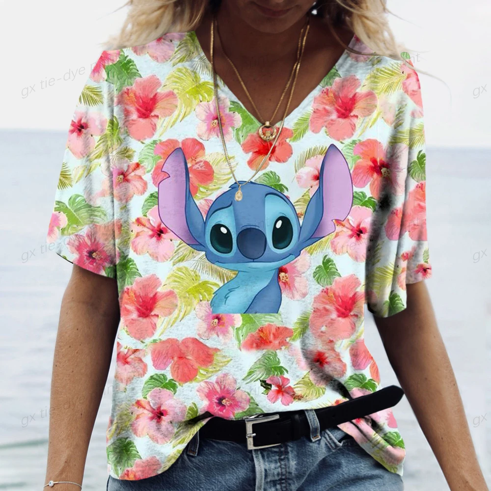 

Модная женская футболка Y2k, топ с V-образным вырезом, женская футболка с короткими рукавами и принтом в стиле Диснея в стиле Харадзюку для праздника