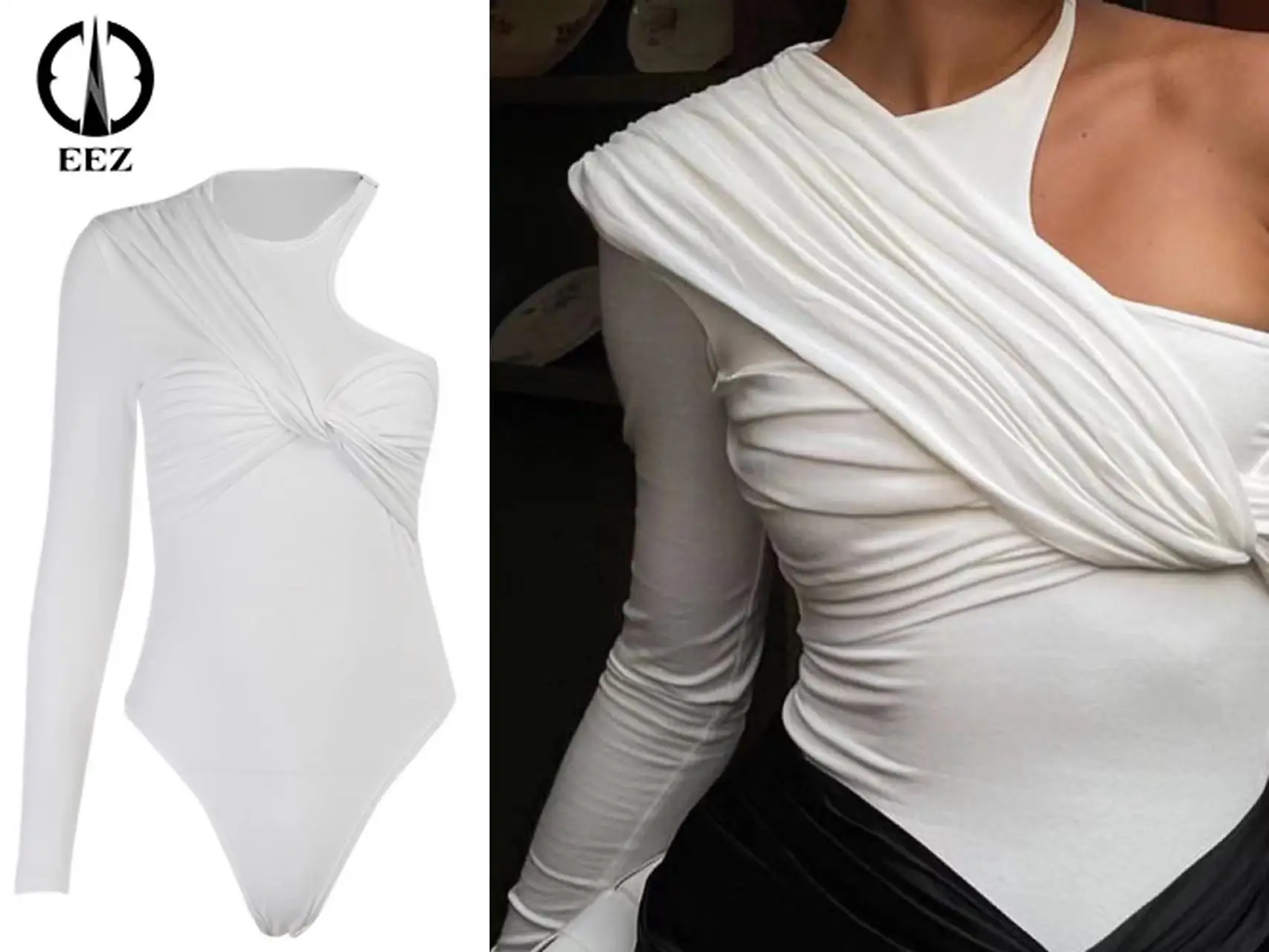 

Single Shoulder White Sexy Women Bodysuits Clubwear Black Sleeveless Bodysuit Rompers Summer Beach Mujer Lady Body Halter Skinny