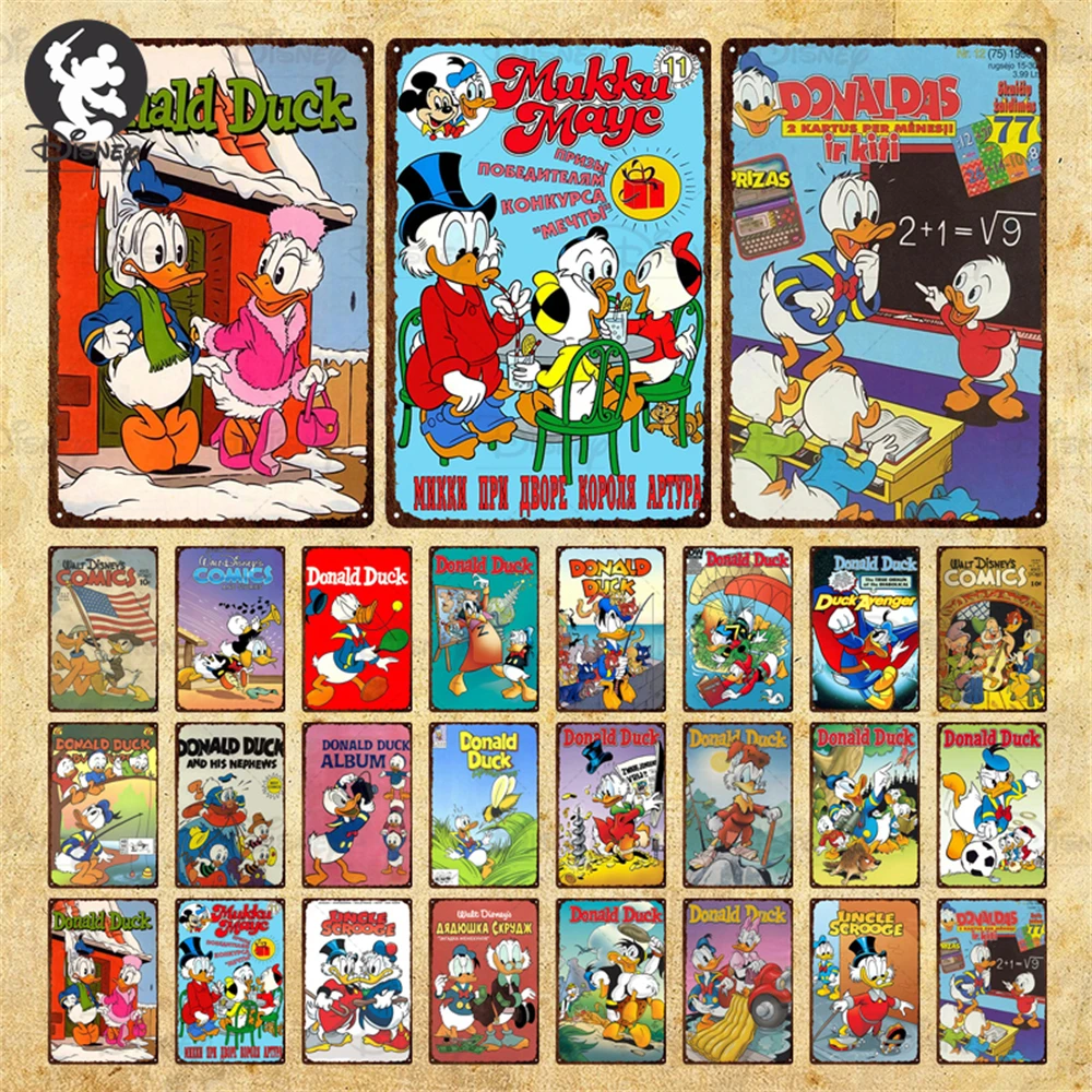 

Disney Donald Duck Metal Sign Metal Plaque Disney Tin Sign Cartoon Plate Living Room Door Club Bar Vintage Wall Decor Stickers
