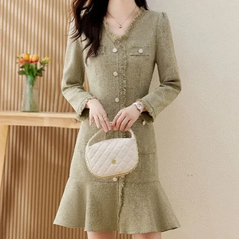 Черные женские платья с длинным рукавом весенне-осеннее модное новое женское