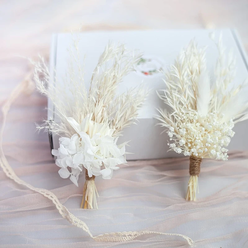 

6PCS/Set Mini Dried Flowers Bouquet Arrangement Table Decoration Letterbox Gift Pampas Bunny Tails Boho Corsage Wedding Decor