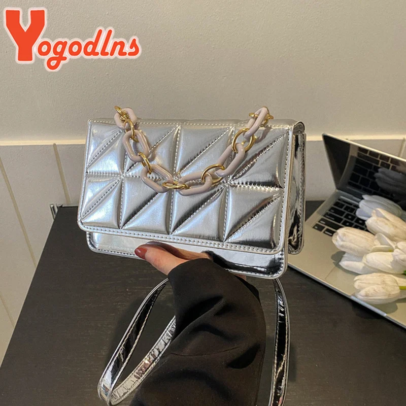

Блестящая женская сумка через плечо из искусственной кожи на цепочке, модные сумки через плечо, новинка 2023, женские сумки, дизайнерская женская ручная сумка