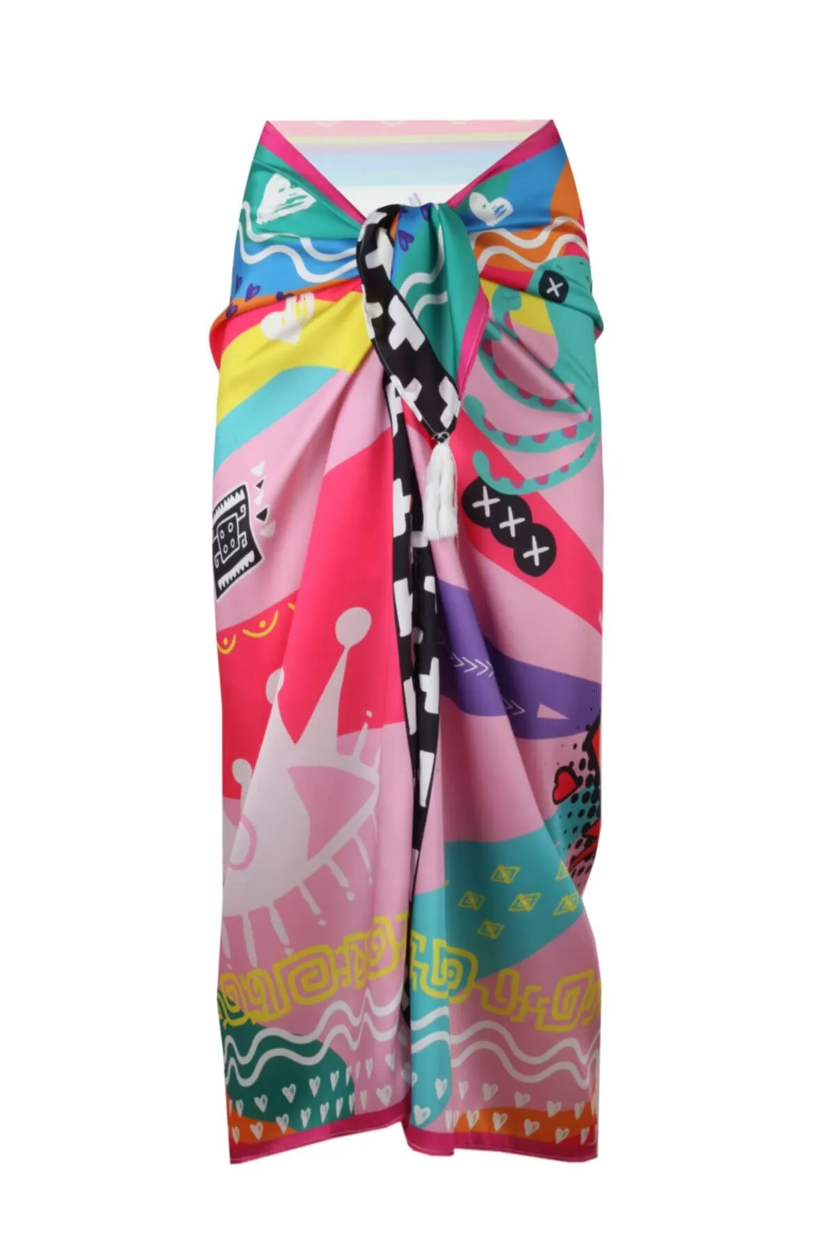

Women's Pareo Colorful Kiss Swimwear Cover Up Dress Sexy Tunic Suit Beachwear Female Beach Bikini Cover Loose Mini Dress
