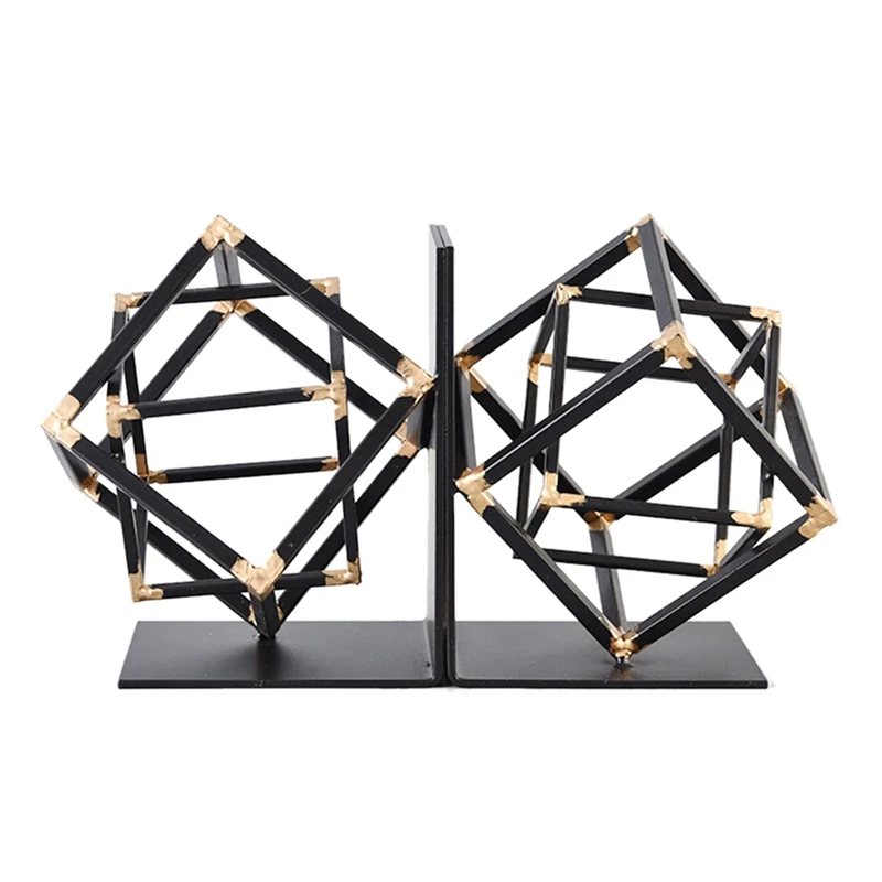 

2 Pack Geometric Shelf Decor Cubic Shape Decorative Bookend For Lightweight Books Or Organizer