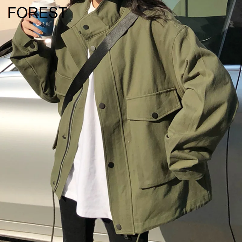 

Зеленая военная куртка, рабочая куртка, Женская универсальная бейсбольная куртка на весну и осень, новинка 2022, Корейская Свободная куртка ...