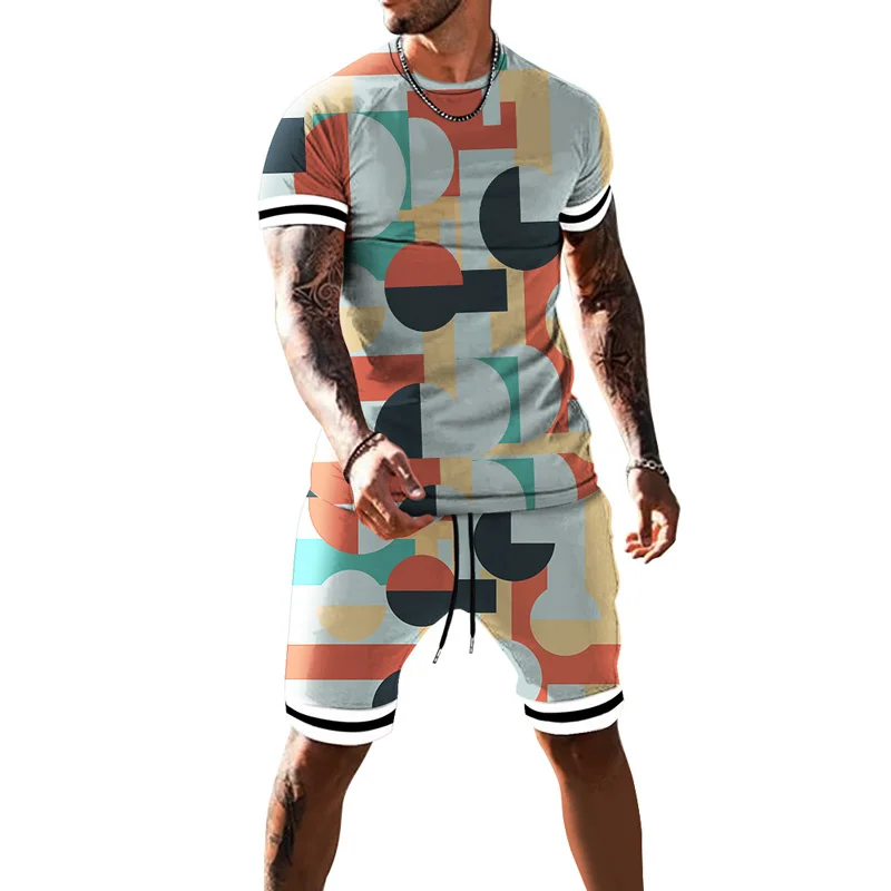 2023 Men Sportwear 3D Printed Pattern T-shirt Shorts Beach Men's Clothing Suit Men's Oversized Jogger Leisure Suit Summer Street