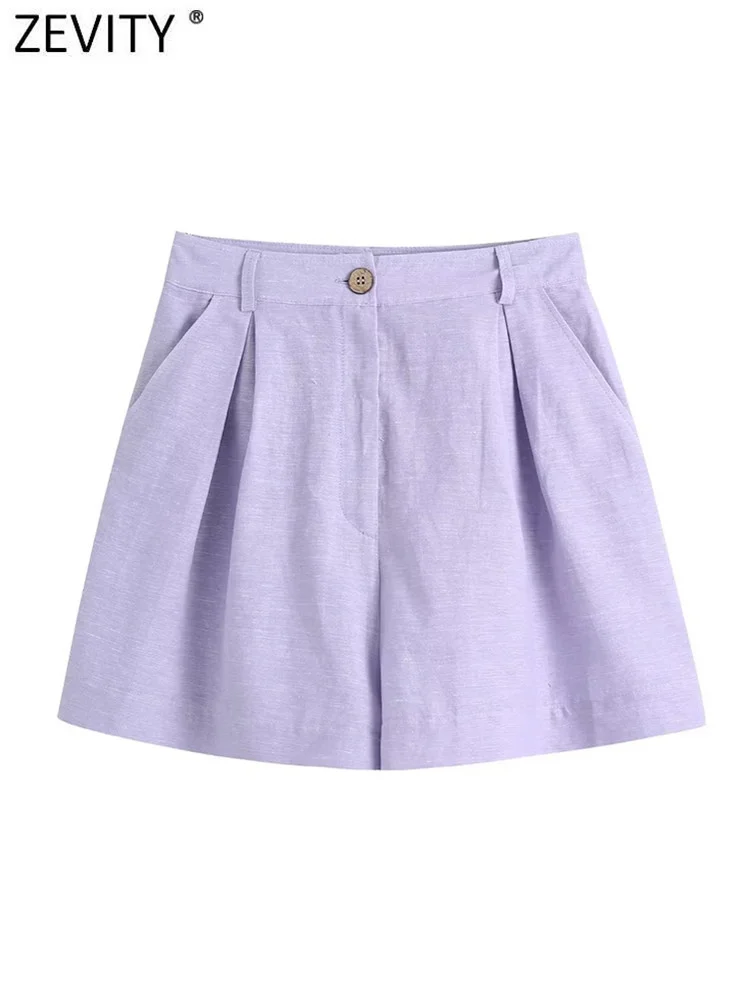 

ZEVITY Women Fashion Solid Color Pleats Design High Waist Holiday Wind Shorts Lady Zipper Hot Shorts Chic Pantalone Cortos P4492