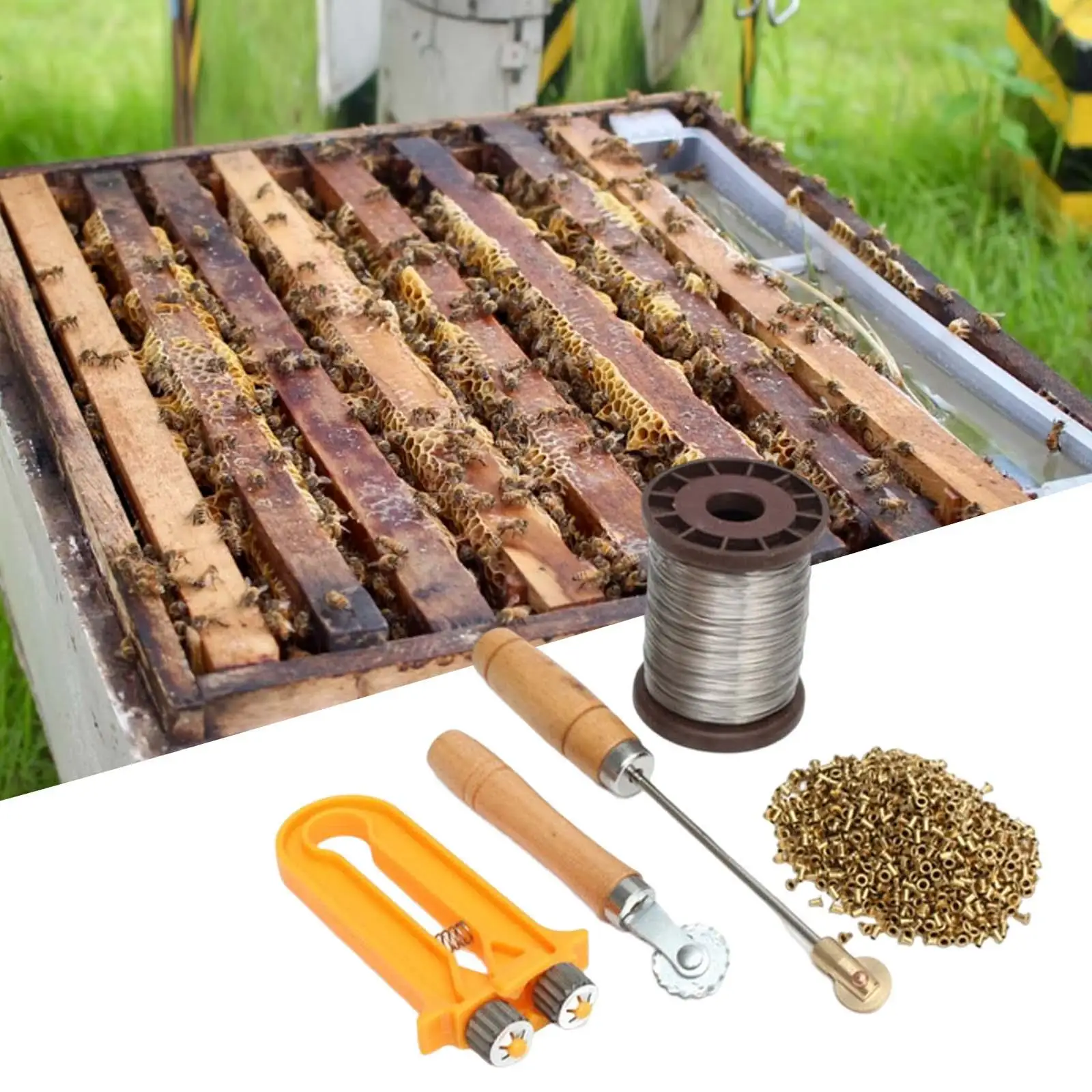 

Beekeeping Equipment Set Embedding Device with 1000Pcs Copper Eye for Yard Garden Beekeeper Tensioners Beekeeping Tools Kits