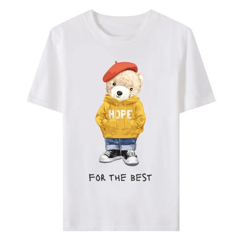 

Cotton Crew Neck T-Shirt Summer New Casual Simple Graphic Print Short Sleeve Top