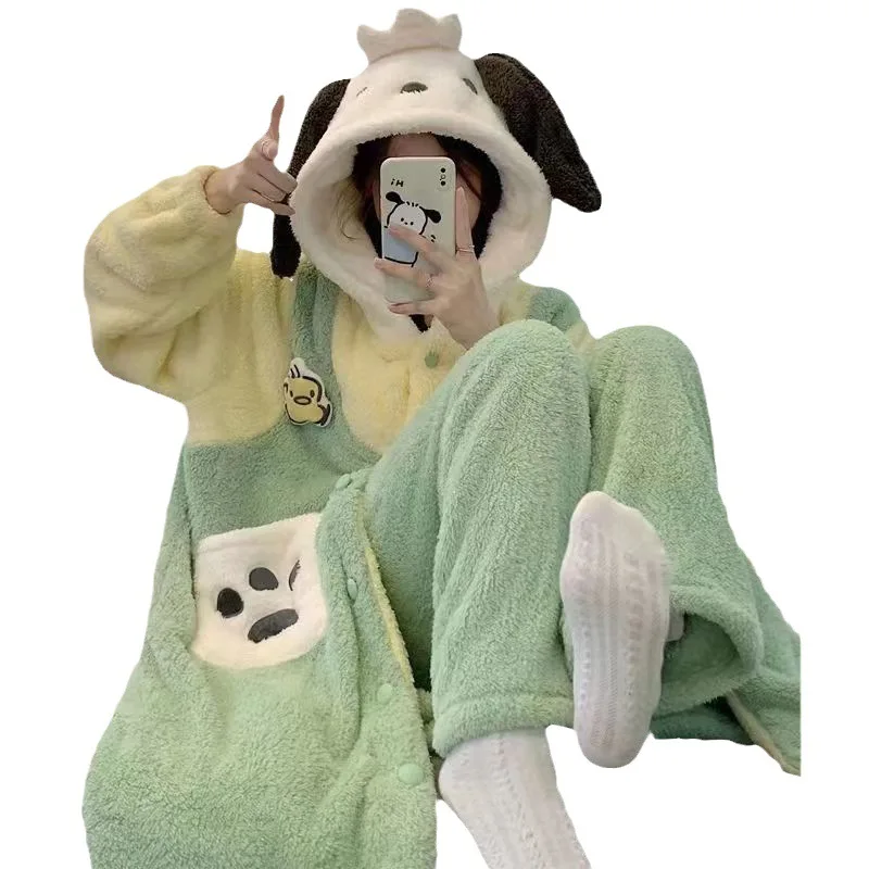 

Женский зимний пижамный комплект, теплая ночная рубашка, толстая фланелевая ночная рубашка большого размера, мультяшная одежда для сна с собакой, забавная одежда для сна