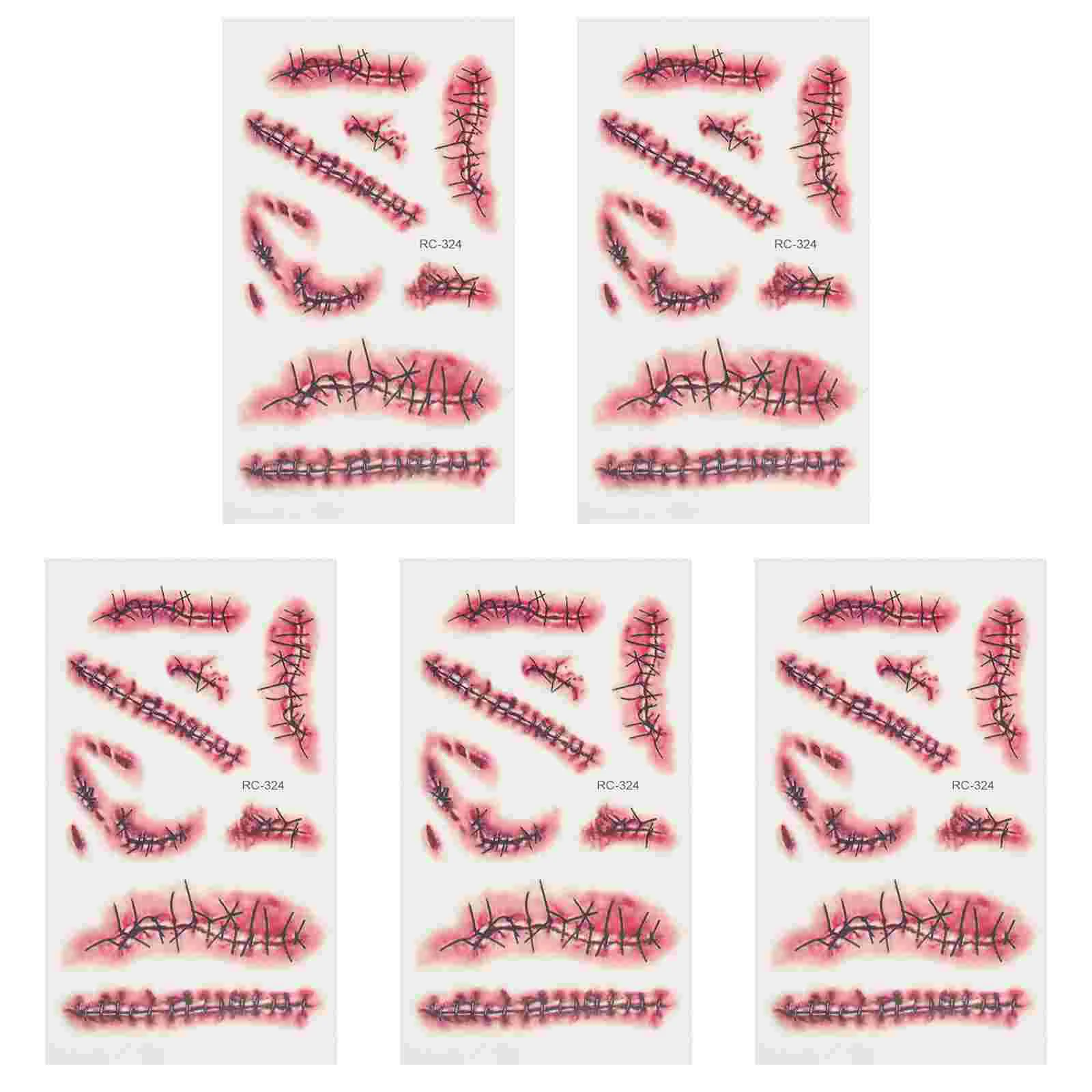 

5 Sheets Scar Tattoo Stickers Body Scars Tattoos Halloween Temporary Wall Hanging False Blood Decals Transfer Fake Party