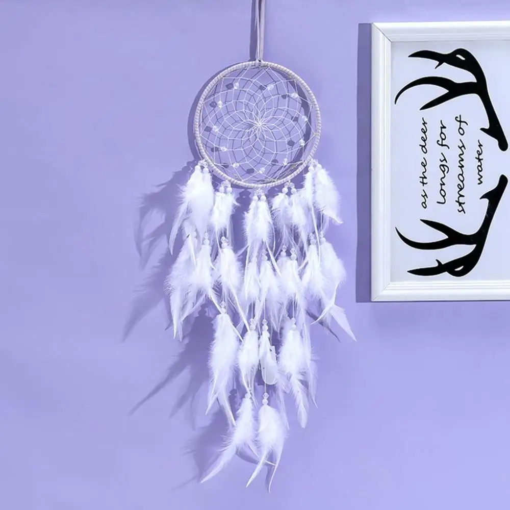 

INS Weaving Hanging Pendant with Lights Birthday Gift Wind Chime Dream Catcher Girls Room Decor Feather Crafts