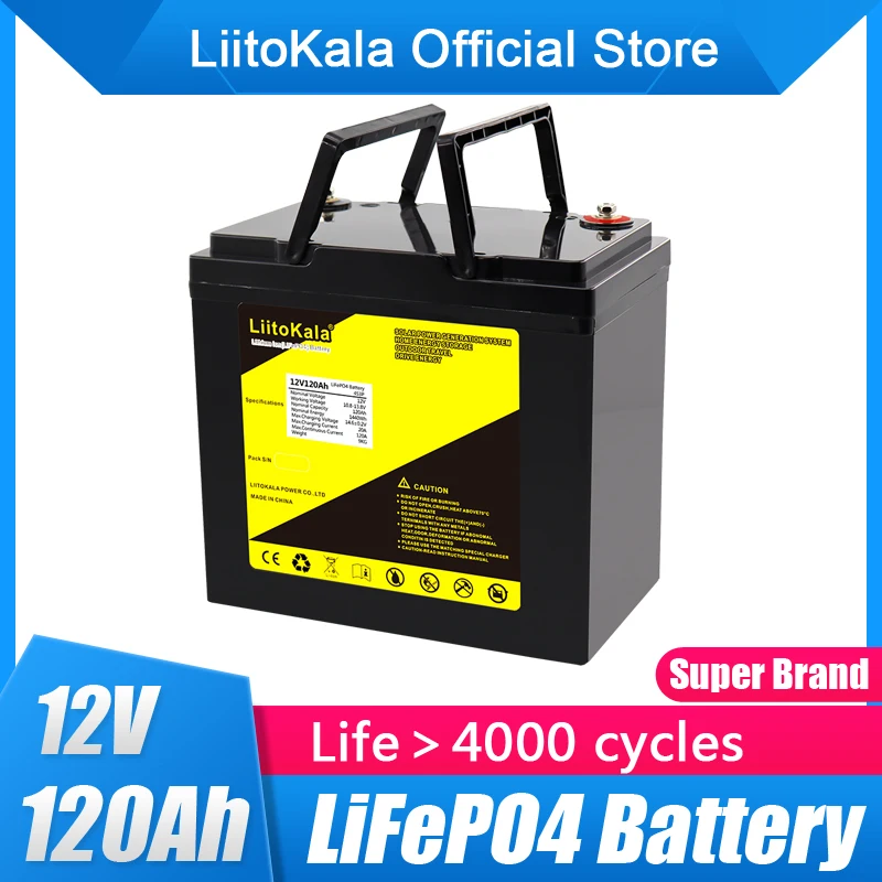 

LiitoKala 12.8v 120AH lifepo4 battery with 100A BMS 12V 120Ah battery for go cart UPS Household appliances Inverter +14.6V 20A