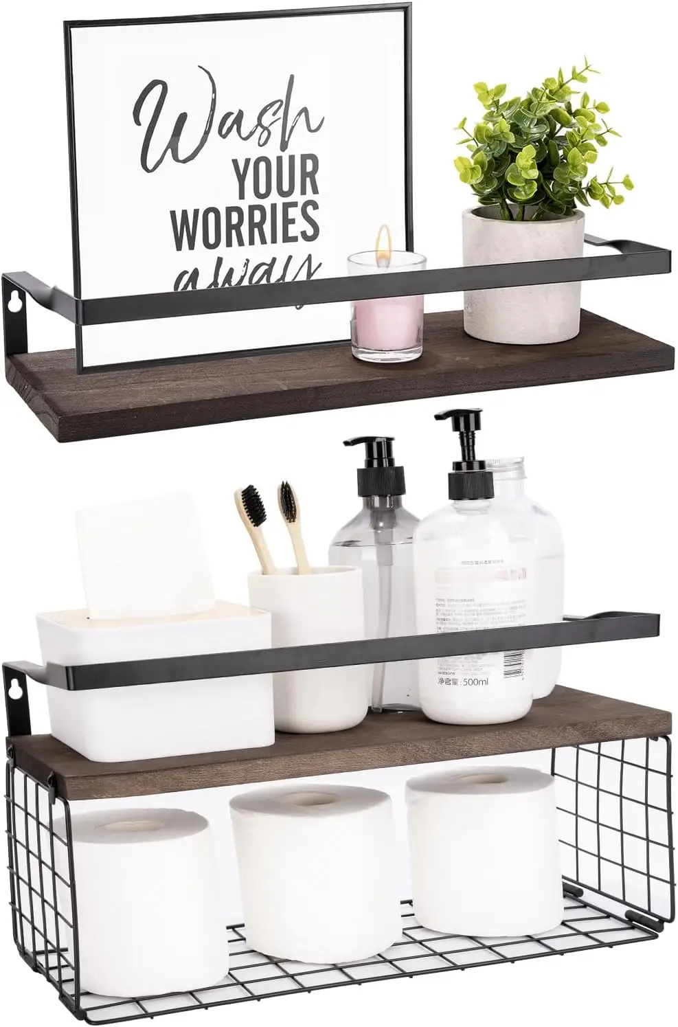 

Полки для ванной комнаты над унитазом с защитным металлическим поручнем, деревянные настенные полки для ванной, спальни, гостиной, туалетной бумаги