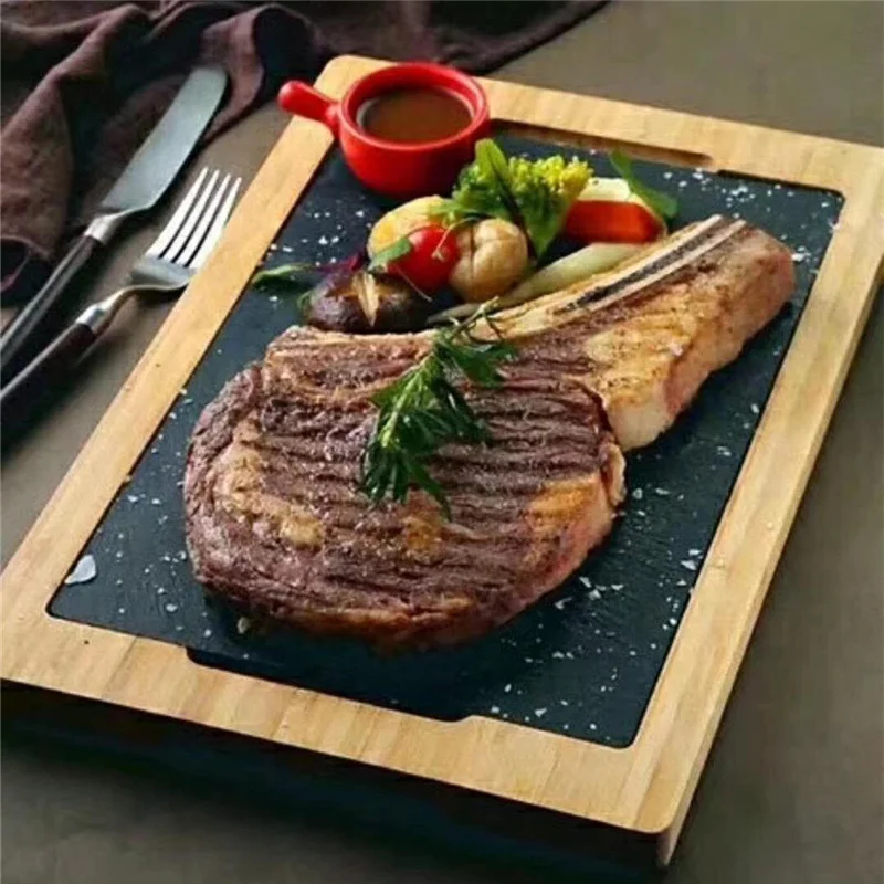 

Wooden Board With Slate Stone Steak Tray Cuisine Western Plate Western Food Plate Steak Kitchen Dishes Restaurant Supplies