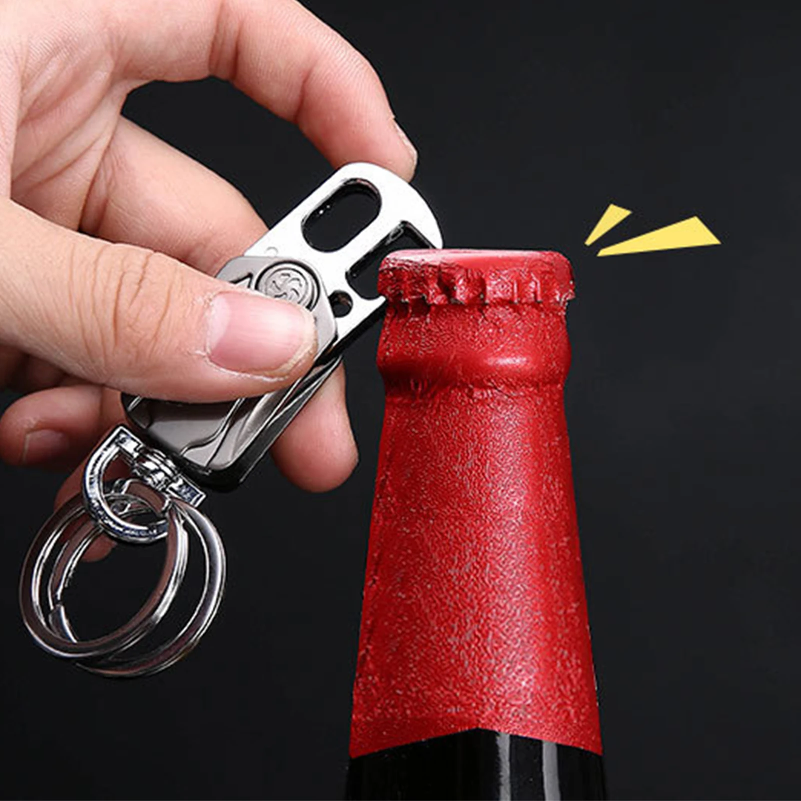 

Beer Bottle Opener Keychain Men Fashion Key Ring Car Play Keyring Multifunctional Keychain Corkscrew For Car journey Accessory