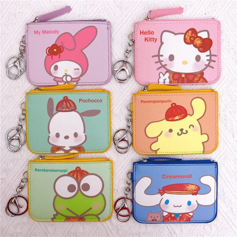 

Новый Sanrio Hellokitty рулон корицы Mymelody Kuromi Kawaii Кошелек для монет набор для рабочих карт мультфильм автобус карта кампус кошелек для карт брелок