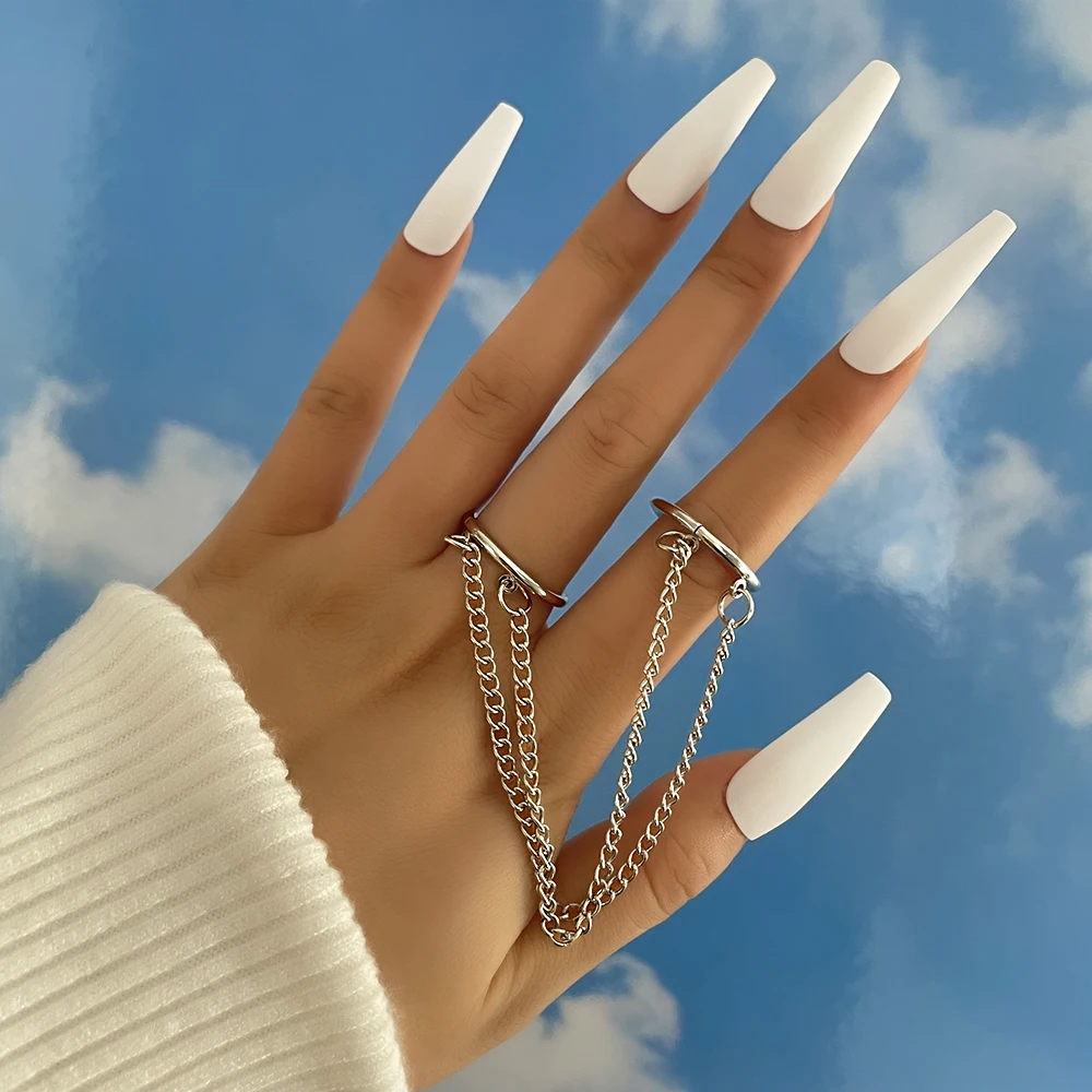 

Aprilwell New Design 2022 Simple Geometric Chain Link Rings for Women Men Metal Silver Color Kpop Fashion Finger Jewelry Gifts