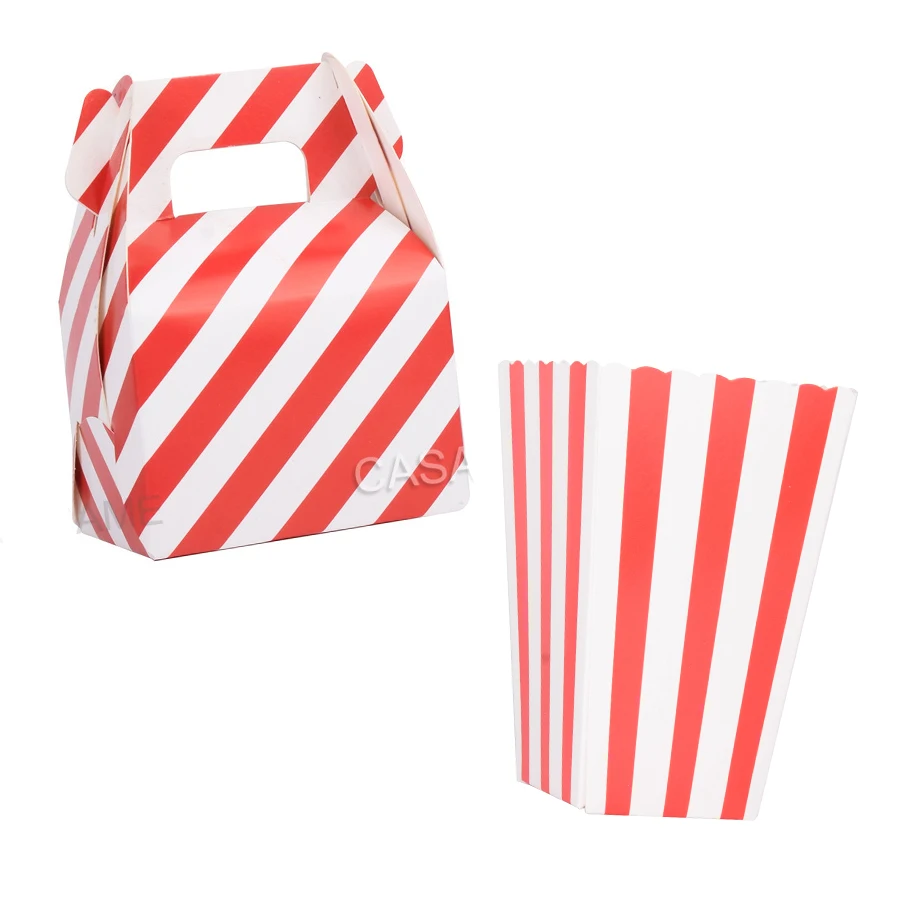 

12pcs Popcorn Box Stripes Dot Pink Gift Box Party Favour Wedding Pop Corn Kid Party Decoration Bags Party Supplies