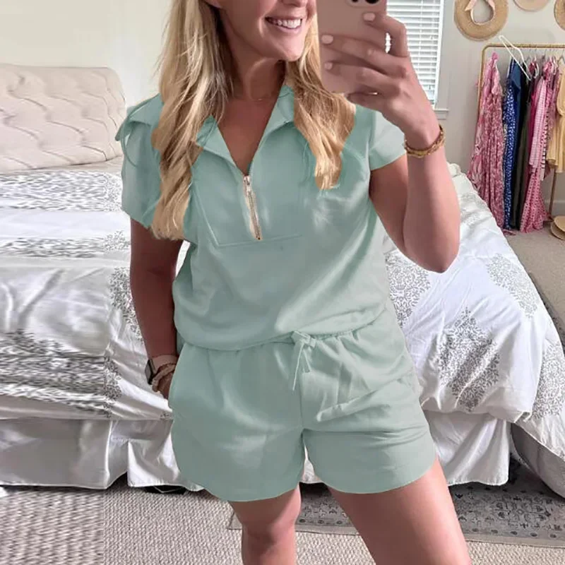 Летний комплект из двух предметов женская повседневная одежда с V-образным