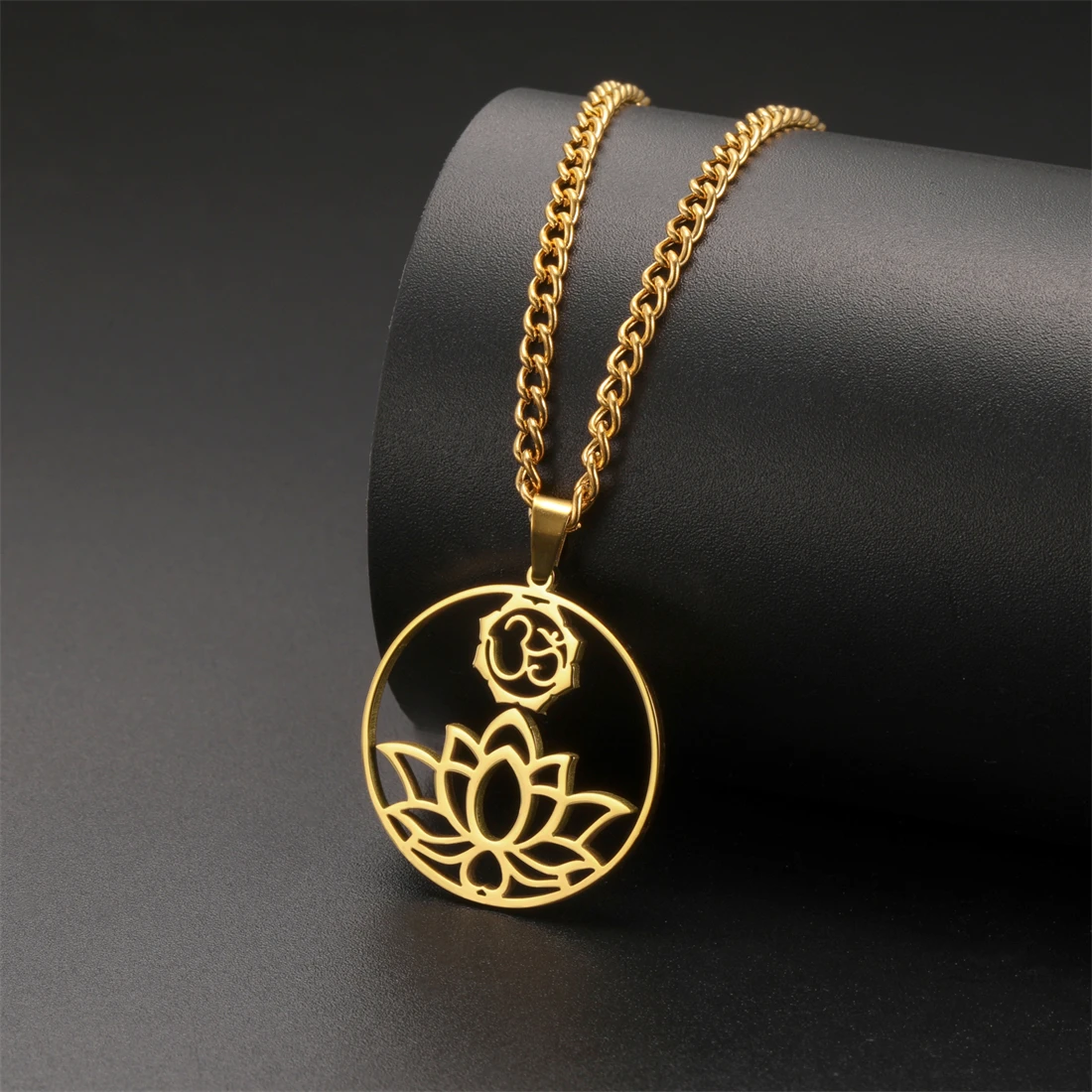 EUEAVAN OM символ йога кулон ожерелье для женщин из нержавеющей стали полые ожерелья
